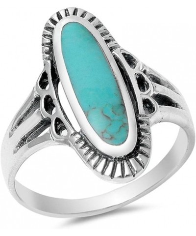 CHOOSE YOUR COLOR Sterling Silver Long Oval Ring Simulated Turquoise $15.86 Rings