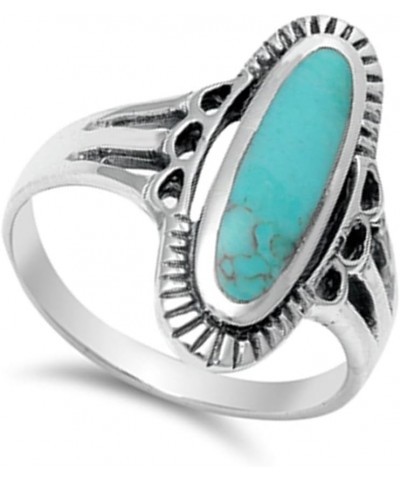 CHOOSE YOUR COLOR Sterling Silver Long Oval Ring Simulated Turquoise $15.86 Rings