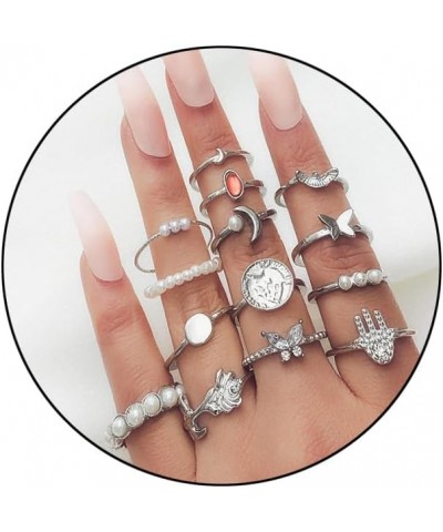 14Pcs Boho Knuckle Rings Set for Women Girls Knuckle Stackable Pearl Moon Butterfly Joint Finger Rings Set Vintage Knuckle St...