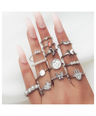 14Pcs Boho Knuckle Rings Set for Women Girls Knuckle Stackable Pearl Moon Butterfly Joint Finger Rings Set Vintage Knuckle St...