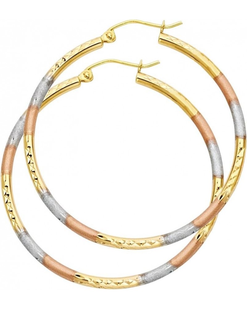 14k Tri Color Gold 2mm Thickness Tube Hoop Earrings (40 x 40 mm) $80.96 Earrings