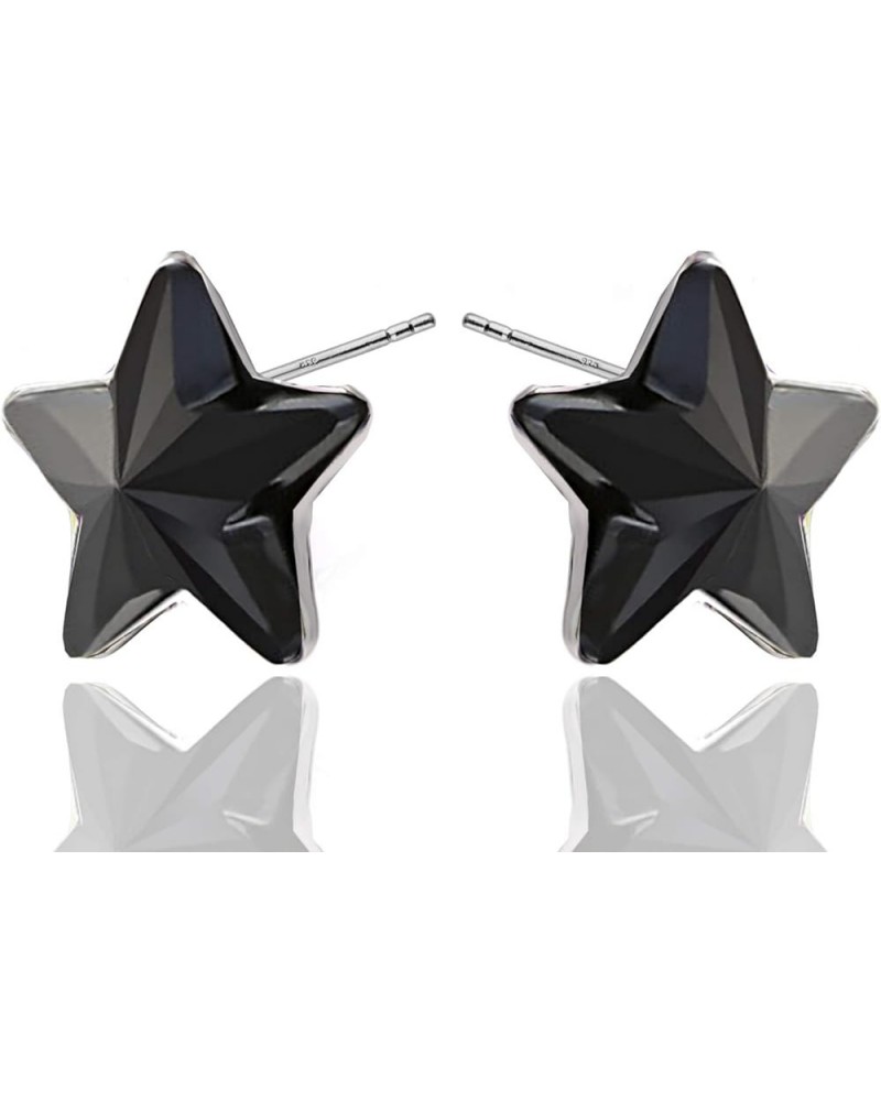 Christmas Star' Stud Earrings Sterling Silver 925 and Crystals Imitations for Women Girls Black $12.88 Earrings