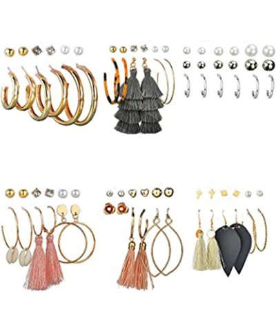 57-60 Pairs Assorted Multiple Stud Hoop Earrings for Women Crystal Pearl Stud Earrings Set F:42 Pairs $10.07 Earrings