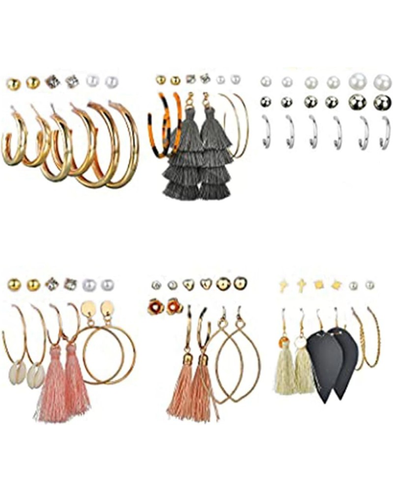 57-60 Pairs Assorted Multiple Stud Hoop Earrings for Women Crystal Pearl Stud Earrings Set F:42 Pairs $10.07 Earrings