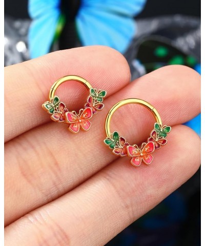 Colorful Flower Septum Rings 16G Gold Septum Jewelry Butterfly Daith Earrings for Women Dainty Daith Piercing Jewelry Stainle...