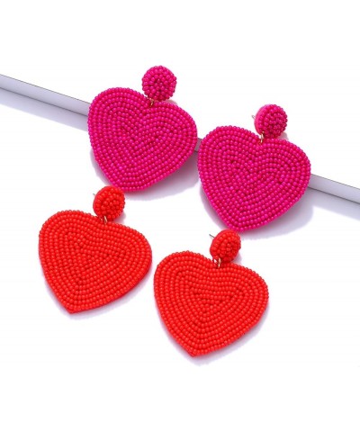 2 Pairs Beaded Heart Earrings Valentine's Day Earring for Women Girls Handmade Love Heart Drop Dangle Earrings Birthday Party...