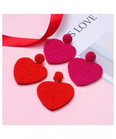 2 Pairs Beaded Heart Earrings Valentine's Day Earring for Women Girls Handmade Love Heart Drop Dangle Earrings Birthday Party...