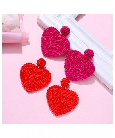 2 Pairs Beaded Heart Earrings Valentine's Day Earring for Women Girls Handmade Love Heart Drop Dangle Earrings Birthday Party...