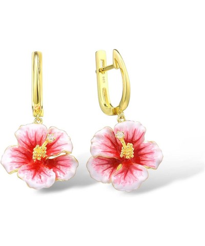 Sterling Silver Gemstone Enamel Flower Earrings [B]Peony-Gold-Pink $37.94 Earrings