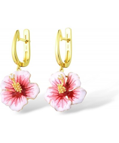 Sterling Silver Gemstone Enamel Flower Earrings [B]Peony-Gold-Pink $37.94 Earrings