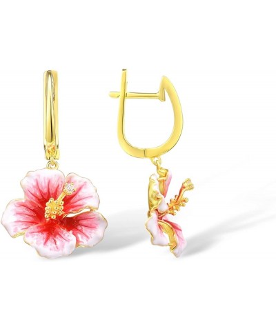 Sterling Silver Gemstone Enamel Flower Earrings [B]Peony-Gold-Pink $37.94 Earrings