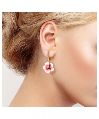 Sterling Silver Gemstone Enamel Flower Earrings [B]Peony-Gold-Pink $37.94 Earrings