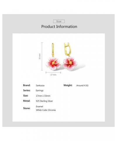 Sterling Silver Gemstone Enamel Flower Earrings [B]Peony-Gold-Pink $37.94 Earrings