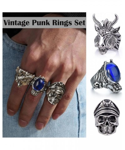 16 Pcs Vintage Punk Rings Set Gothic Biker Adjustable Rings Skeleton Skull Ring Drgon Lion Wolf Tiger Head Ring $10.14 Rings