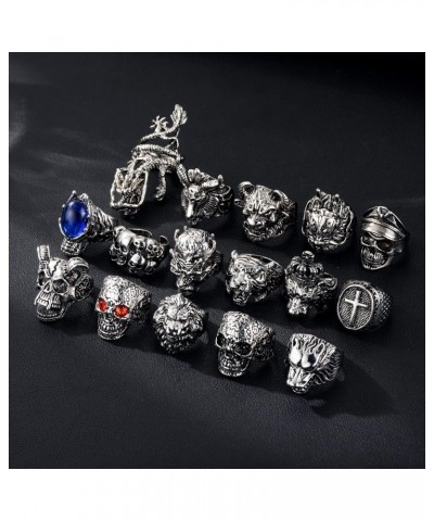 16 Pcs Vintage Punk Rings Set Gothic Biker Adjustable Rings Skeleton Skull Ring Drgon Lion Wolf Tiger Head Ring $10.14 Rings