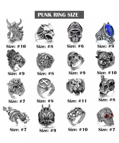 16 Pcs Vintage Punk Rings Set Gothic Biker Adjustable Rings Skeleton Skull Ring Drgon Lion Wolf Tiger Head Ring $10.14 Rings