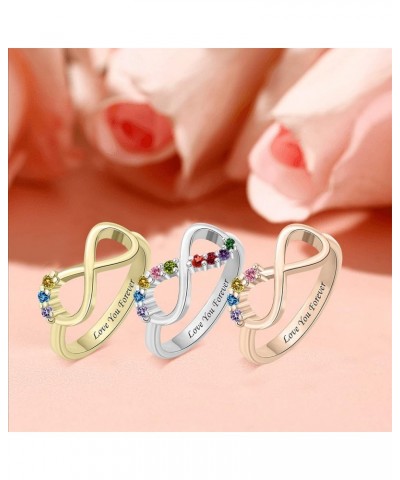 Personalized Infinity Ring with 1-9 Birthstones in Sterling Silver for Mother Free Engraving Family Promise Ring for Women Ch...