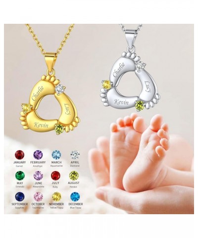 Sterling Silver Custom Baby Feet Pendant Necklace for Women Personalized Mothers Necklace with 1-5 Simulated Birthstones Chil...