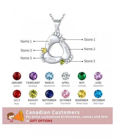 Sterling Silver Custom Baby Feet Pendant Necklace for Women Personalized Mothers Necklace with 1-5 Simulated Birthstones Chil...