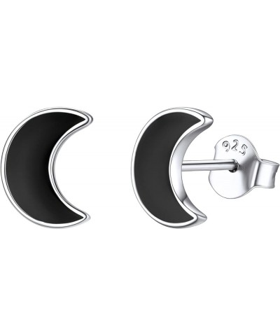 Simple Small Black Stud Earrings 925 Sterling Silver Earrings Hypoallergenic Black Earrings for Women Sensitive Ears 04. Moon...