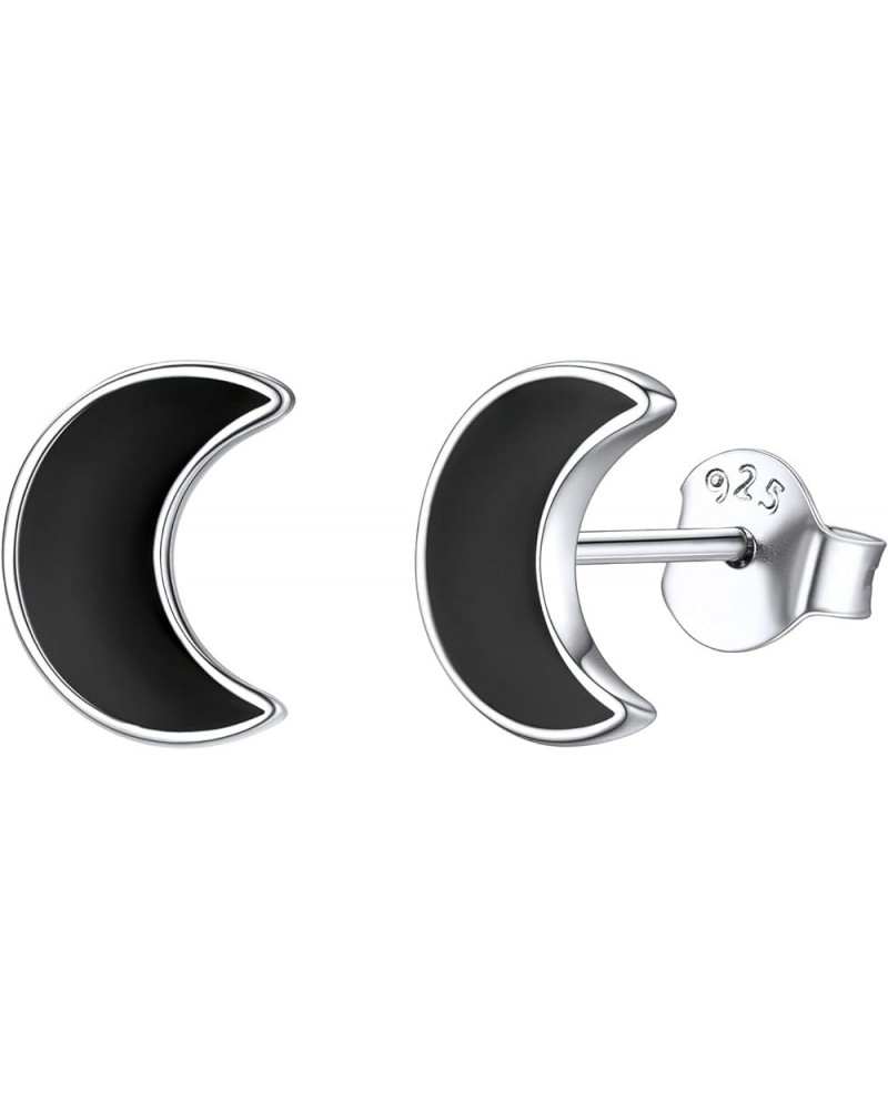 Simple Small Black Stud Earrings 925 Sterling Silver Earrings Hypoallergenic Black Earrings for Women Sensitive Ears 04. Moon...