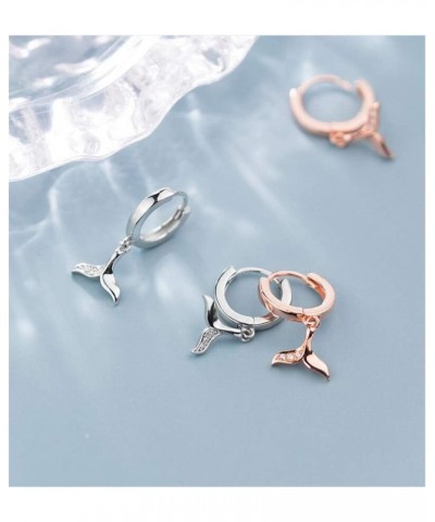 CZ Mermaid Tail Dangle Hoop Earrings for Women Girls 925 Sterling Silver Charms Cute Crystal Fish Whale Dolphin Tail Drop Car...