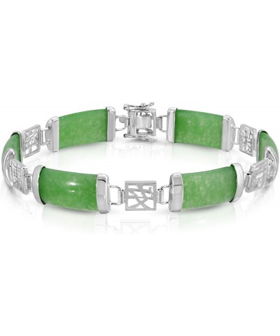 Sterling Silver Real Jade Link Bracelet 7.5 Green Jade $30.69 Bracelets