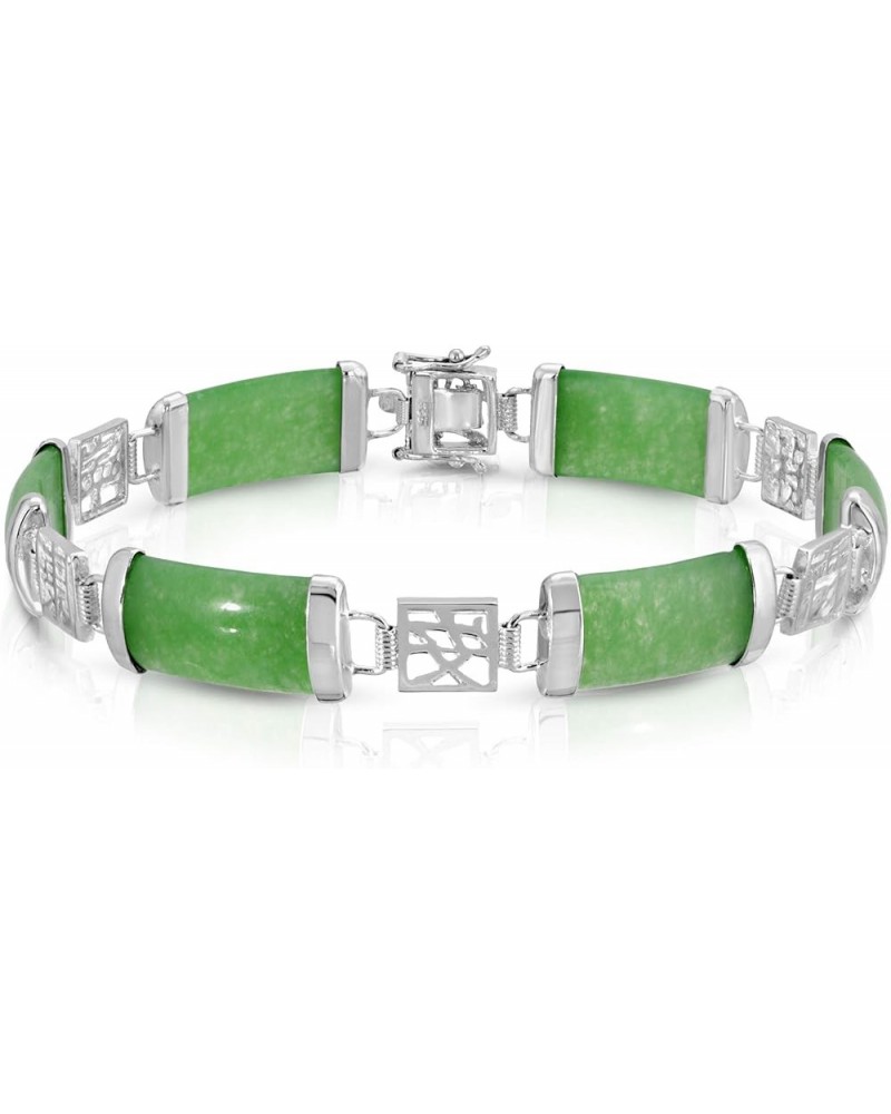 Sterling Silver Real Jade Link Bracelet 7.5 Green Jade $30.69 Bracelets