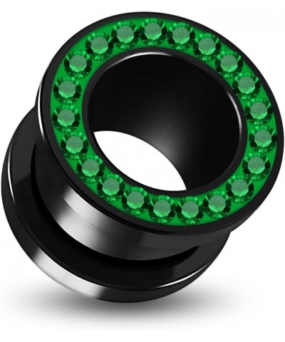 Multi Emerald Green Crystal Stone Setting on Black Acrylic Flesh Tunnel - Sold by Piece 5.0 Millimeters $9.62 Body Jewelry