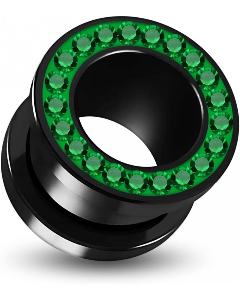 Multi Emerald Green Crystal Stone Setting on Black Acrylic Flesh Tunnel - Sold by Piece 5.0 Millimeters $9.62 Body Jewelry