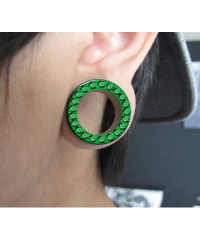 Multi Emerald Green Crystal Stone Setting on Black Acrylic Flesh Tunnel - Sold by Piece 5.0 Millimeters $9.62 Body Jewelry