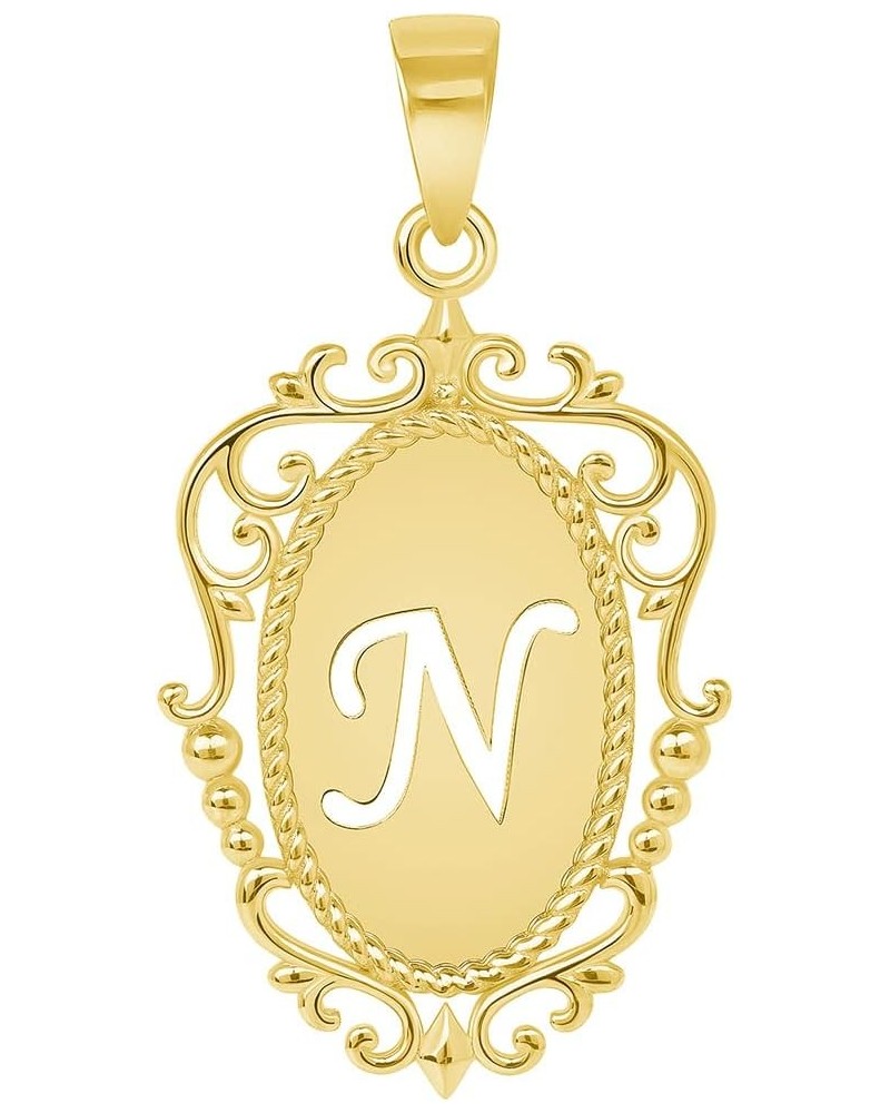 14k Yellow Gold Elegant Filigree Oval Uppercase Initial Script Letter Plate Pendant - A to Z N $45.00 Pendants