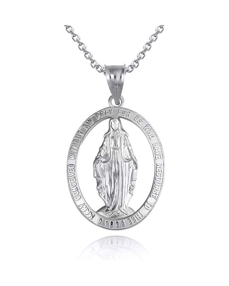 14K Yellow, White or Rose Gold 1-1/10" Miraculous Medal Of Blessed Virgin Mary Catholic Charm Pendant Necklace with Rolo Chai...