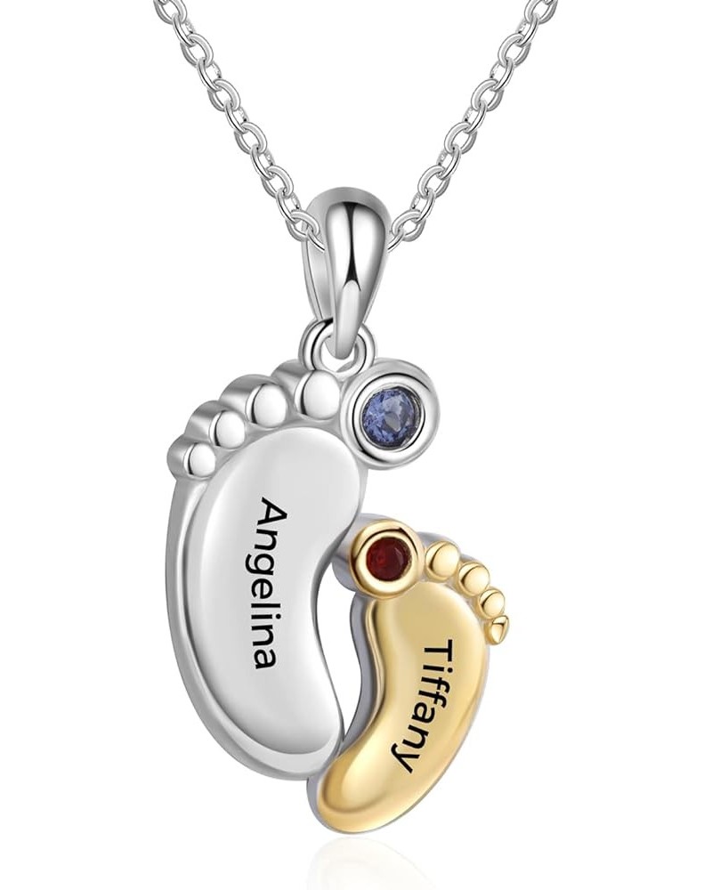 Mom Gifts Personalized Mothers Necklace Custom 1-4 Baby Feet Pendant Necklace for Mom with Birthstone New Mother Necklaces fo...