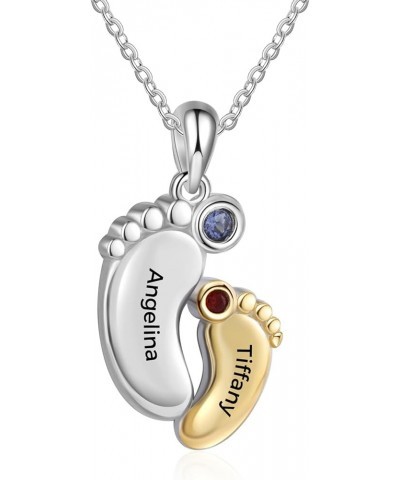 Mom Gifts Personalized Mothers Necklace Custom 1-4 Baby Feet Pendant Necklace for Mom with Birthstone New Mother Necklaces fo...