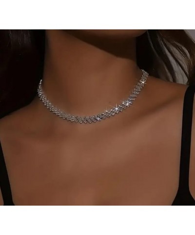 Rhinestone Choker Necklaces Silver Sparkly Crystal Rhinestone Heart Choker Chunky Chain Necklace Jewerly Fashion Minimalist P...