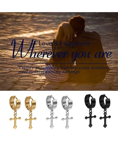 Stainless Steel Cross Earrings for Men - Cross Dangle Hoop Earrings Set, Hinged Hoop Ear Jewelry Gift for Men and Women A- cr...