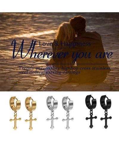 Stainless Steel Cross Earrings for Men - Cross Dangle Hoop Earrings Set, Hinged Hoop Ear Jewelry Gift for Men and Women A- cr...