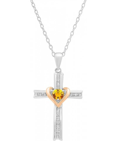 4 mm Round Gemstone & White Diamond Ladies Heart Love Cross Religious Pendant (Gold Chain Included), Available in Various Met...