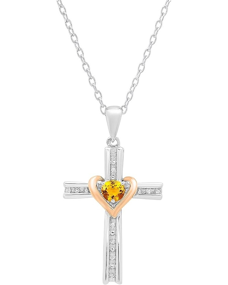 4 mm Round Gemstone & White Diamond Ladies Heart Love Cross Religious Pendant (Gold Chain Included), Available in Various Met...