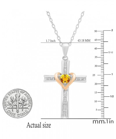 4 mm Round Gemstone & White Diamond Ladies Heart Love Cross Religious Pendant (Gold Chain Included), Available in Various Met...