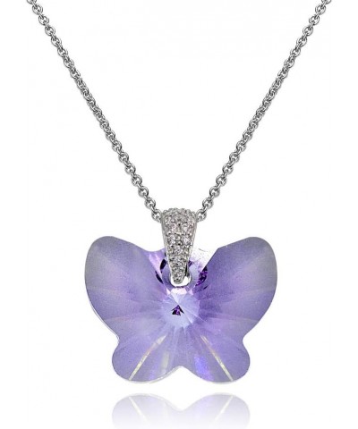 Sterling Silver Butterfly Pendant Necklace Made with European Crystals for Women Girls Violet $12.88 Necklaces