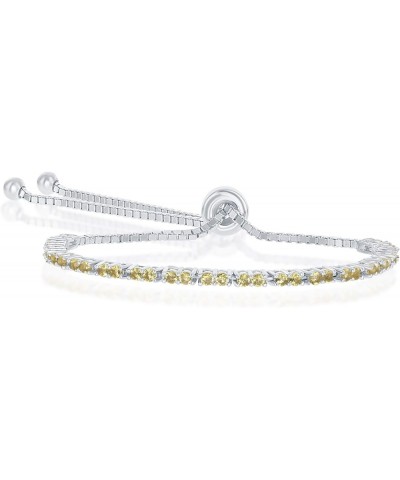 Sterling Silver 2mm Cubic Zirconia Birthstone Tennis Adjustable Bolo Bracelets Citrine CZ - November Birthstone $25.29 Bracelets