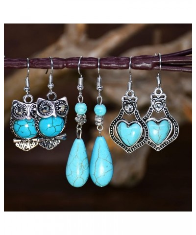 Bohemian Turquoise Oval Earring Vintage Flower Teardrop Hollow Heart Circle Dangle Earrings Geometric Statement Western Cowgi...