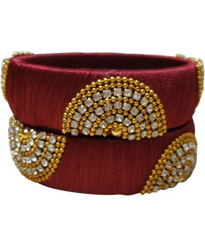 Festive Offer: Designer Handcrafted Ethnic Half Moon Silk Thread Bangles for Women Maroon 2.2 $7.70 Bracelets