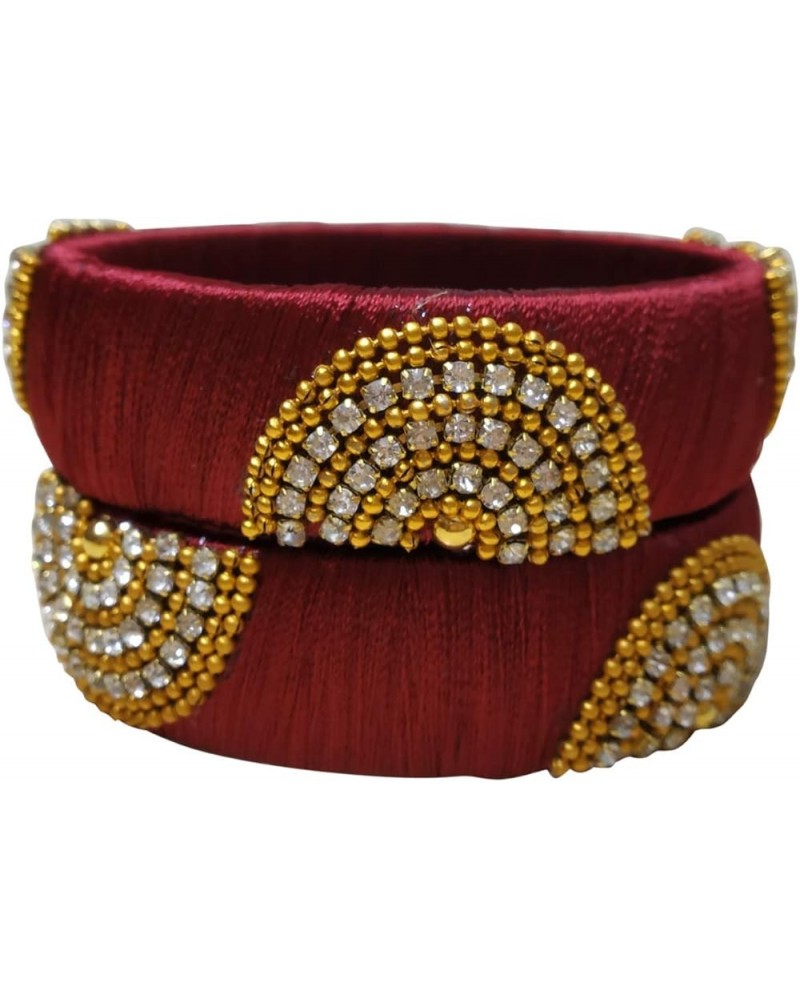 Festive Offer: Designer Handcrafted Ethnic Half Moon Silk Thread Bangles for Women Maroon 2.2 $7.70 Bracelets