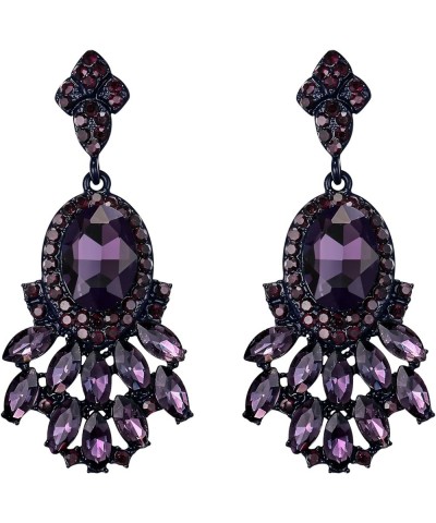 Costume Chandelier Earrings for Women, Marquise Oval Rhinestone Cluster Dangle Earrings for Party Prom Purple Purple-Tone $10...