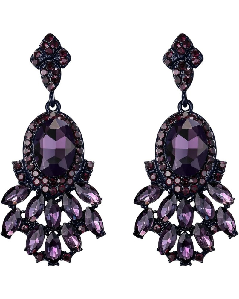 Costume Chandelier Earrings for Women, Marquise Oval Rhinestone Cluster Dangle Earrings for Party Prom Purple Purple-Tone $10...