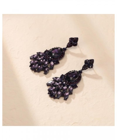 Costume Chandelier Earrings for Women, Marquise Oval Rhinestone Cluster Dangle Earrings for Party Prom Purple Purple-Tone $10...