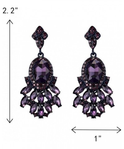 Costume Chandelier Earrings for Women, Marquise Oval Rhinestone Cluster Dangle Earrings for Party Prom Purple Purple-Tone $10...